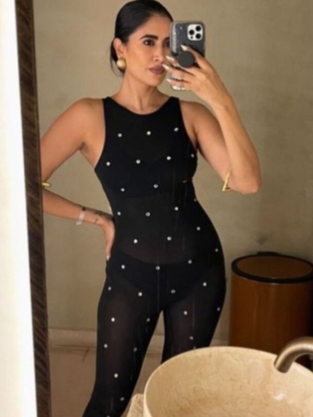 Zara Black Sleeveless Jumpsuit with Rhinestone Studs